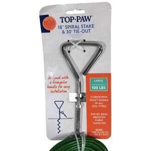 Top Paw Dog Spiral Stake 18 inch And 30' Tie Out For‎ Large 100 lb Dogs Metal
